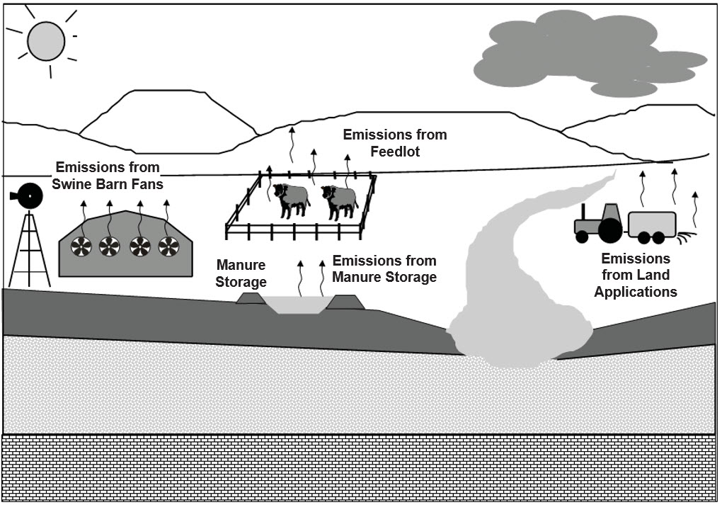 Common pathways for manure contaminants to pollute the air