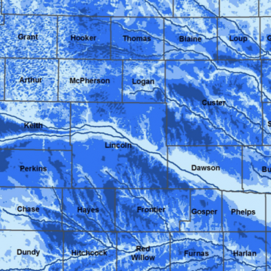 Map of Depth to Water in Nebraska