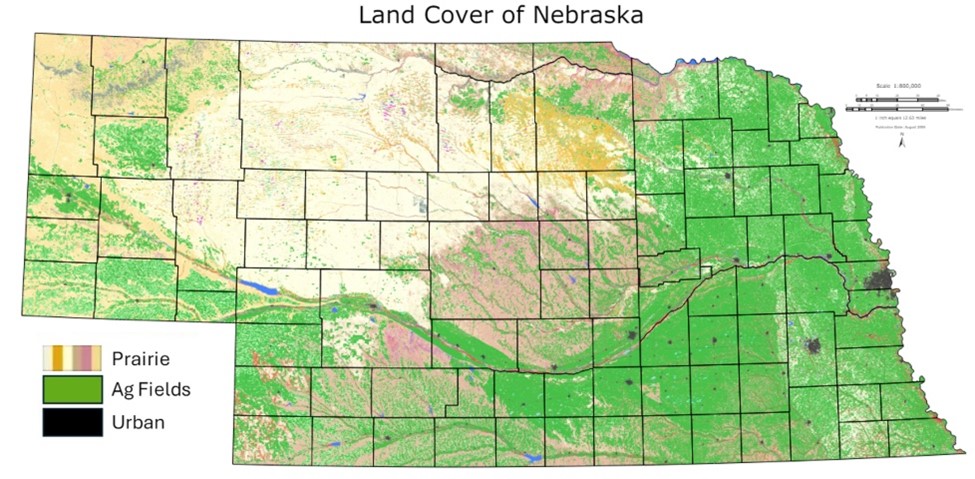 Map of Nebraska color coded by land use