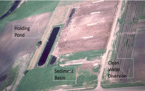 Open lots with holding pond and sediment basin 