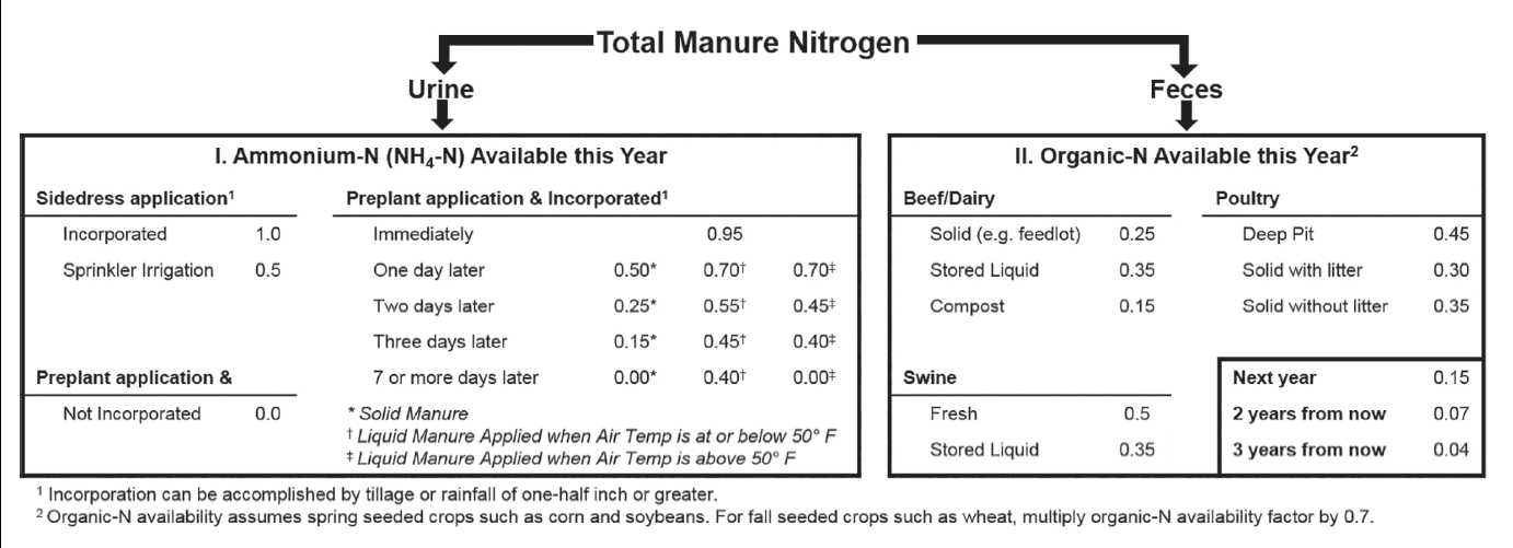Current recommendations for crop available nitrogen from animal manures