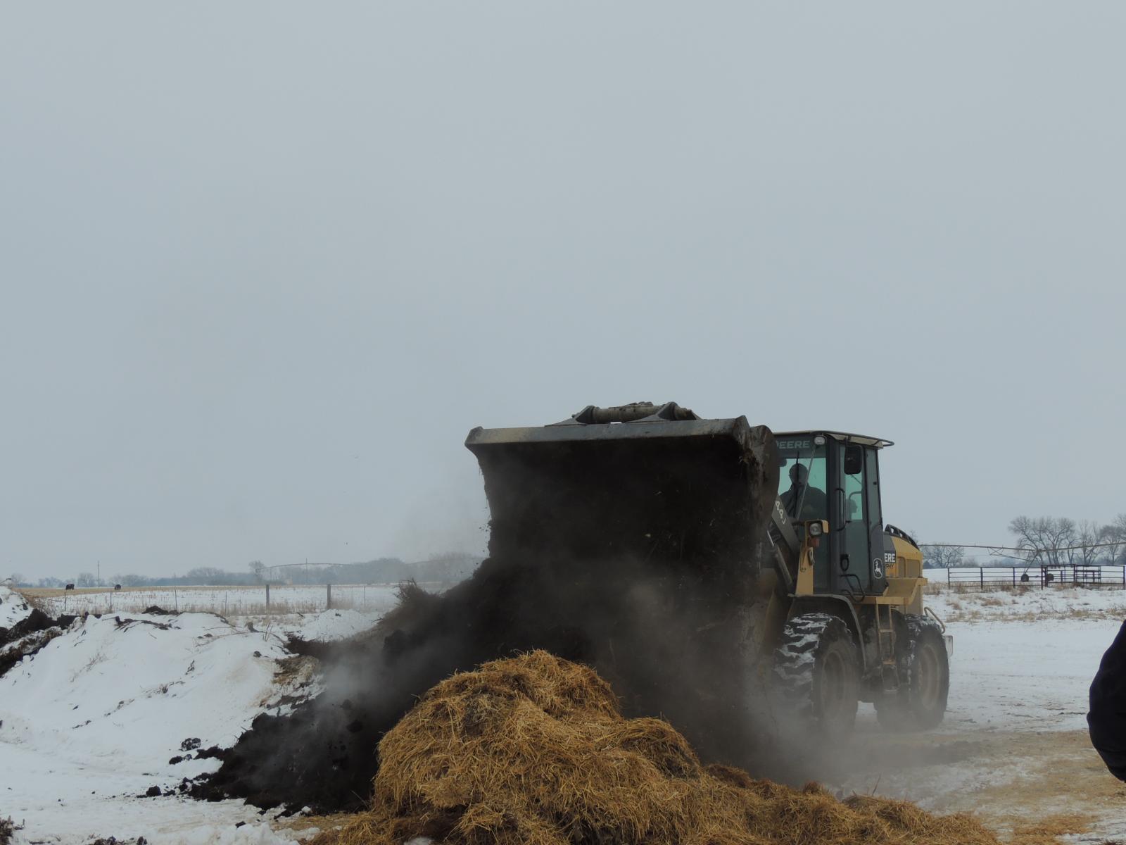 turned mortality compost pile