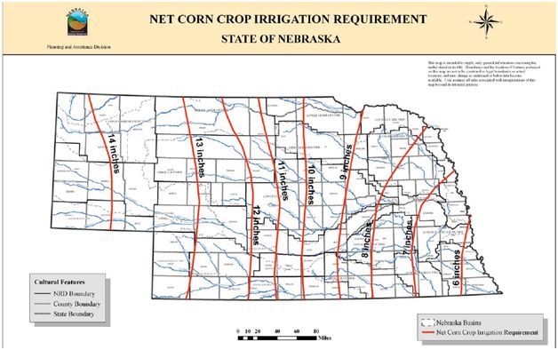 Net Corn Crop Irrigation Requirement Map
