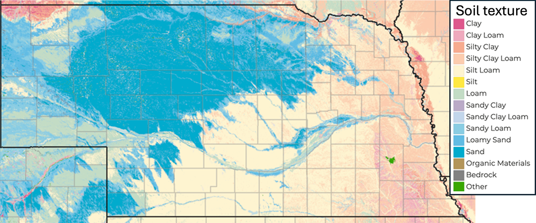 Surface soil texture map for Nebraska.