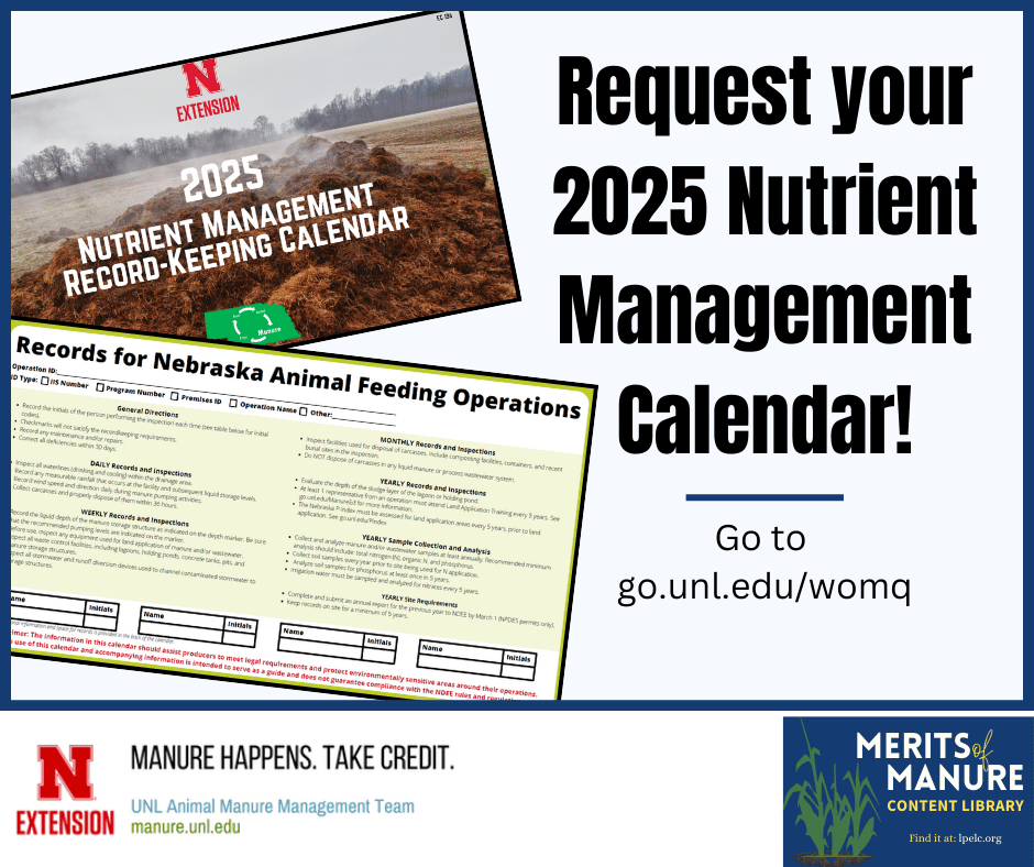 graphic advertisement for 2025 nutrient management record keeping calendar