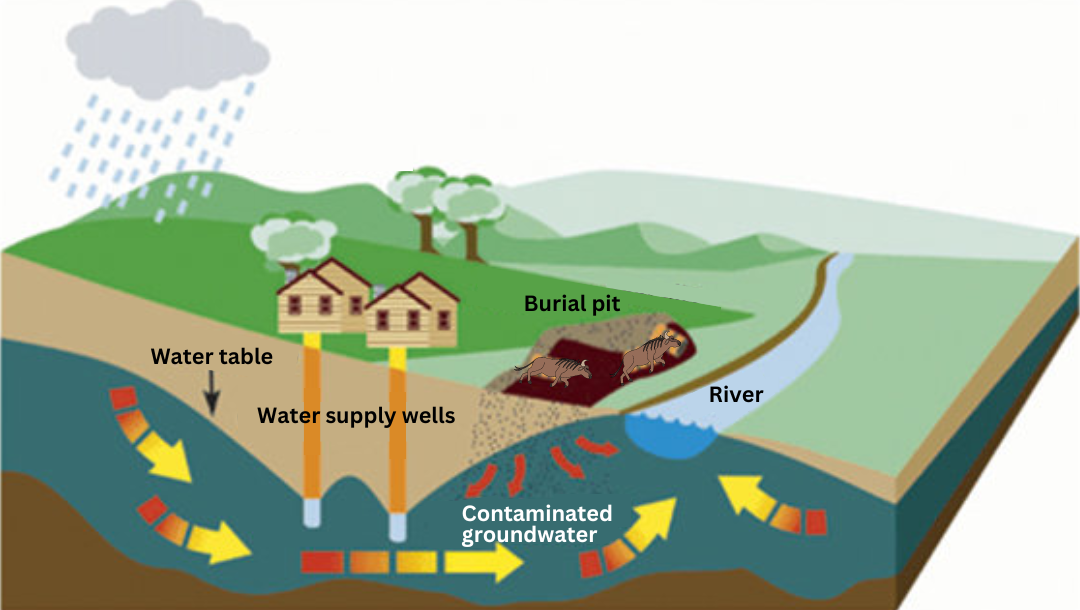 Illustration of contaminants moving into groundwater. Photo credit: Ozhay et al. 2021