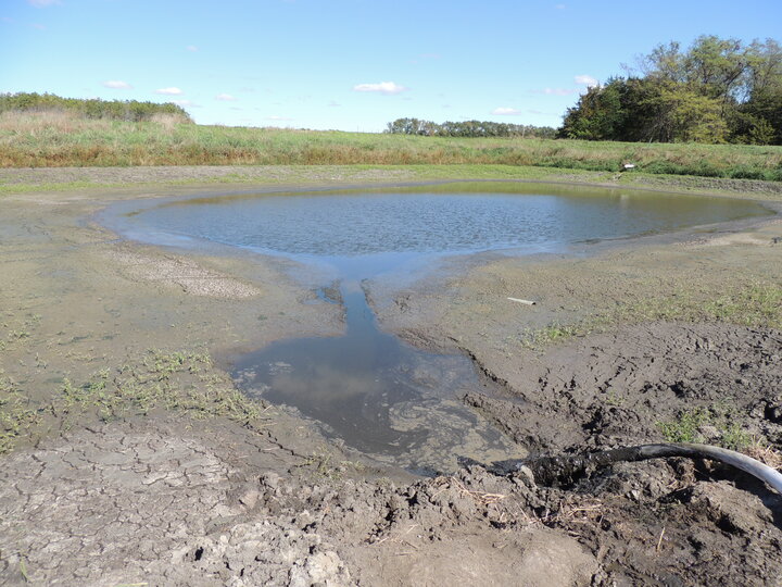 photo of the Haskell Ag Lab's swine lagoon during the dewatering process