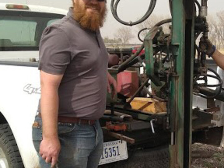 Jeremy Milander soil sampling at Haskell Ag Lab