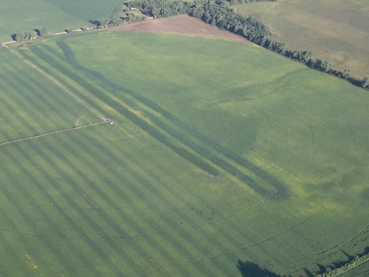 Aerial view of evident manure application error