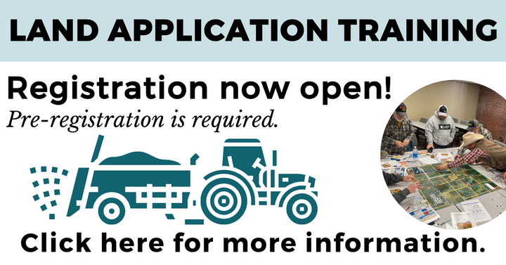 advertisement indicating that Land Application Training registration is now open.