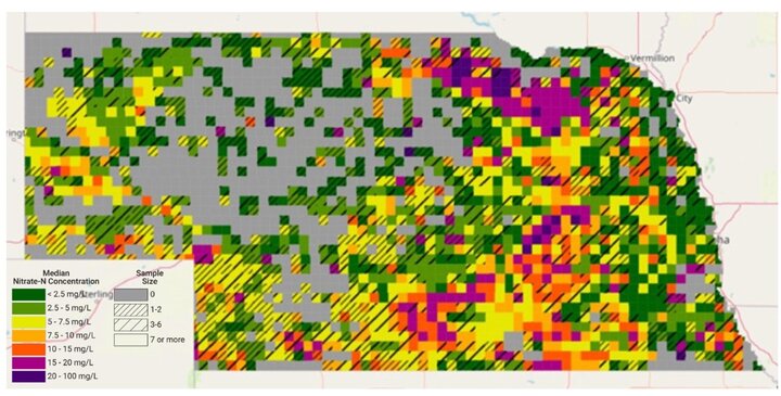 Map of Nebraska township average nitrate