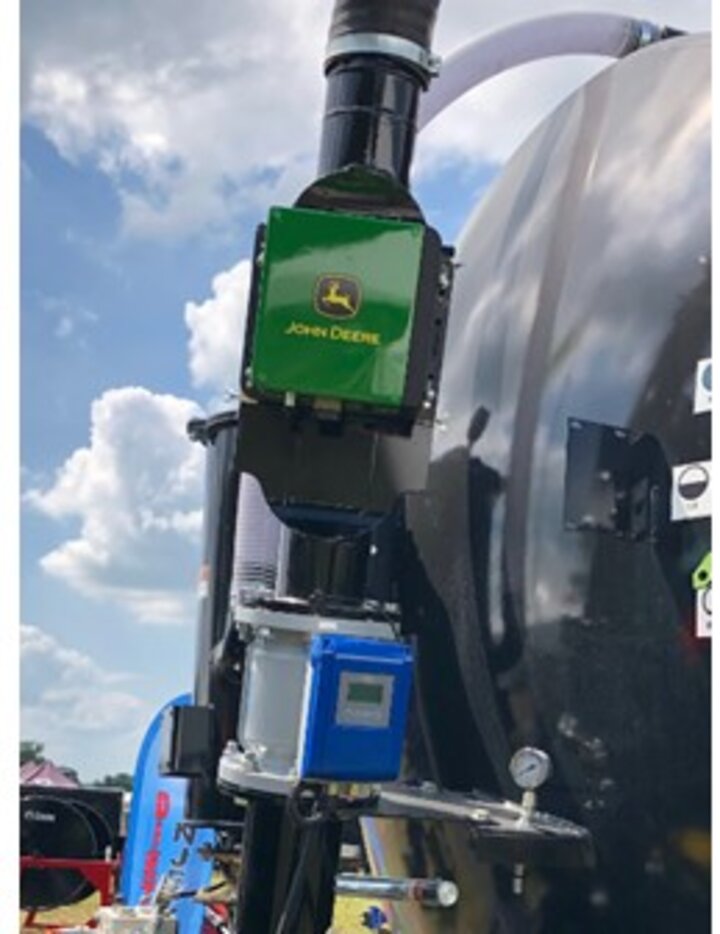 Figure 2. John Deere manure nutrient sensor (top) combined with flow meter (bottom) contributes to nutrient based as-applied field maps.