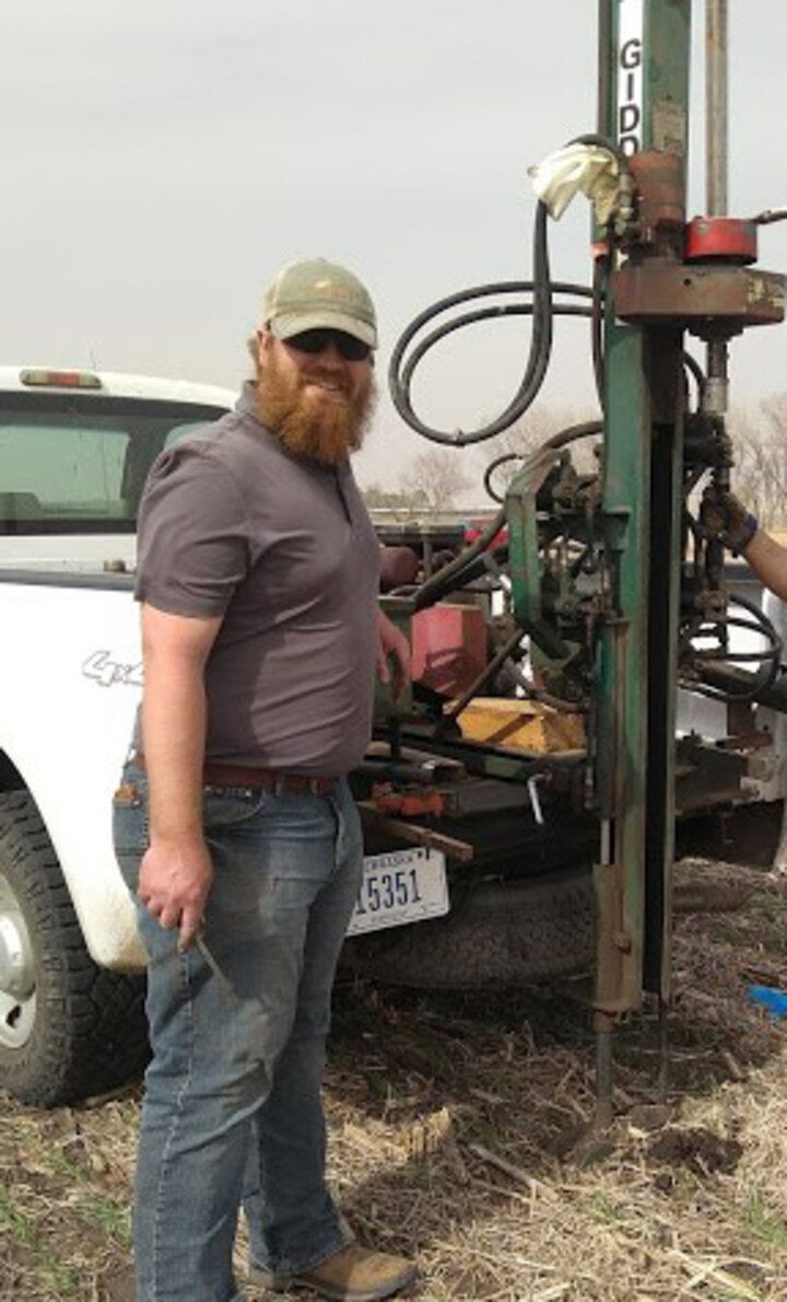 Jeremy Milander soil sampling at Haskell Ag Lab (photo credit Katja Koehler-Cole)