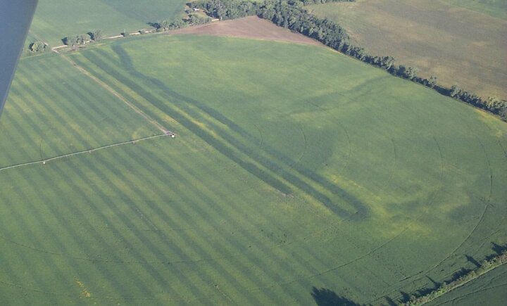 Aerial view of evident manure application error