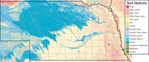 Surface soil texture map for Nebraska.